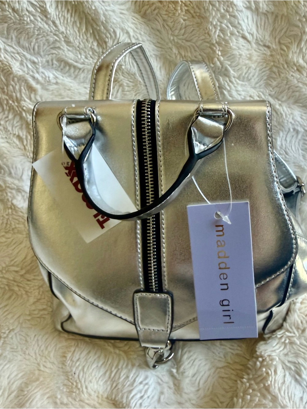 Madden Girl Metallic Silver Mini Backpack NWT
